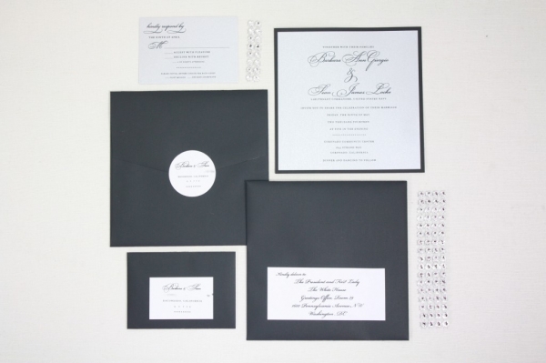 Silver and black wedding invitations